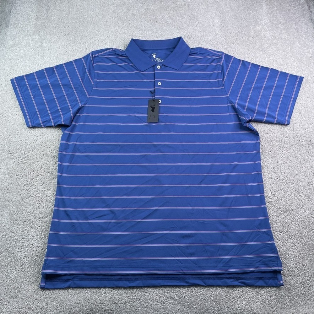 NEW Fairway Greene Tech Polo Shirt Mens 2XL XXL Blue Stripes Performance Golf